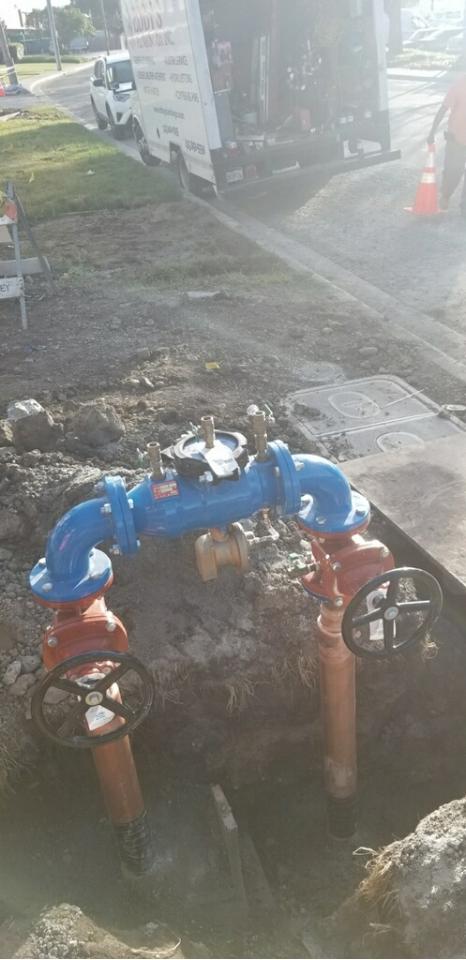 Backflow prevention assembly installed on a commercial water service in South San Francisco